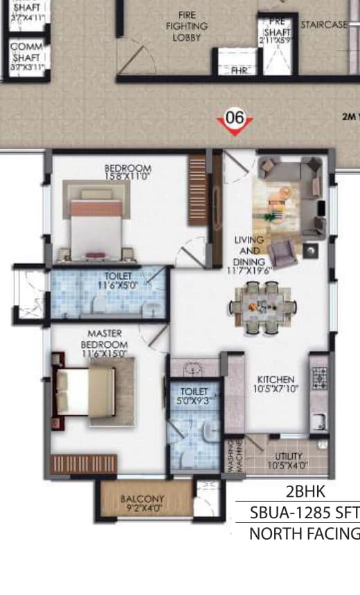 Blurred preview of the 2 BHK floor plan