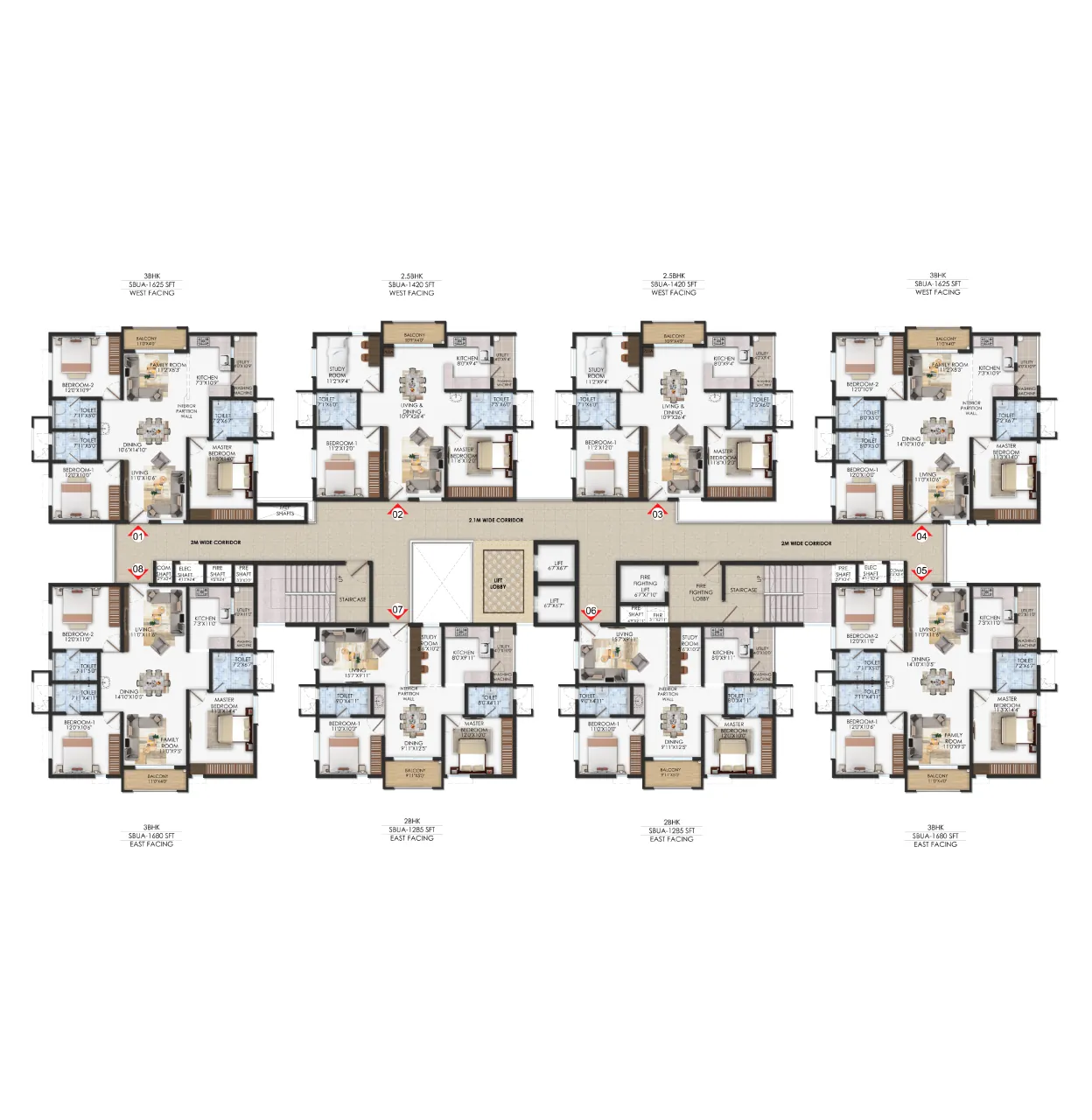 Wing C, E & F Full Floor Plan